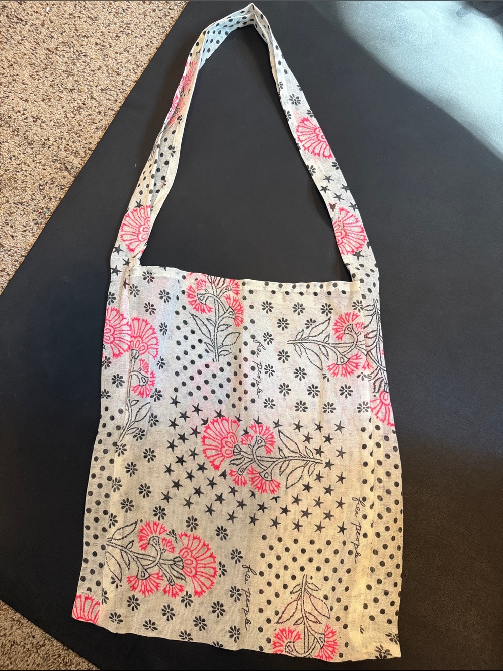 Free People Pink Floral Cotton Shoulder Tote Bag